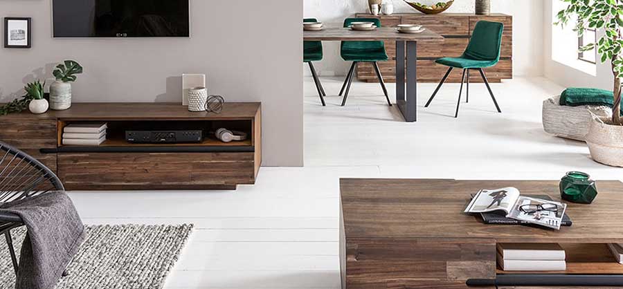 mobilier design en bois massif acacia effet latté brun